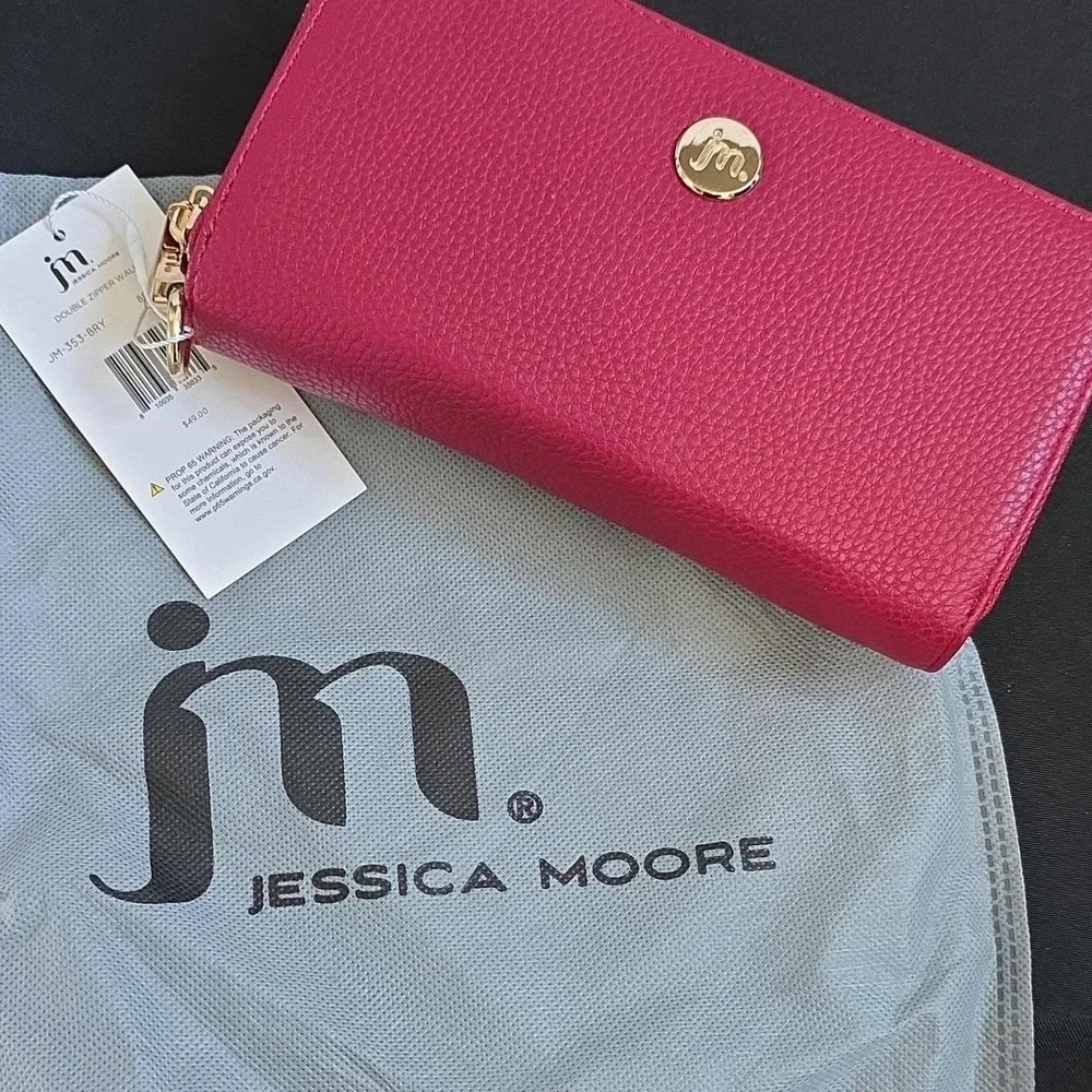 Jessica Moore Double Zipper Berry Zip-Around Women's Wallet with Card Holder